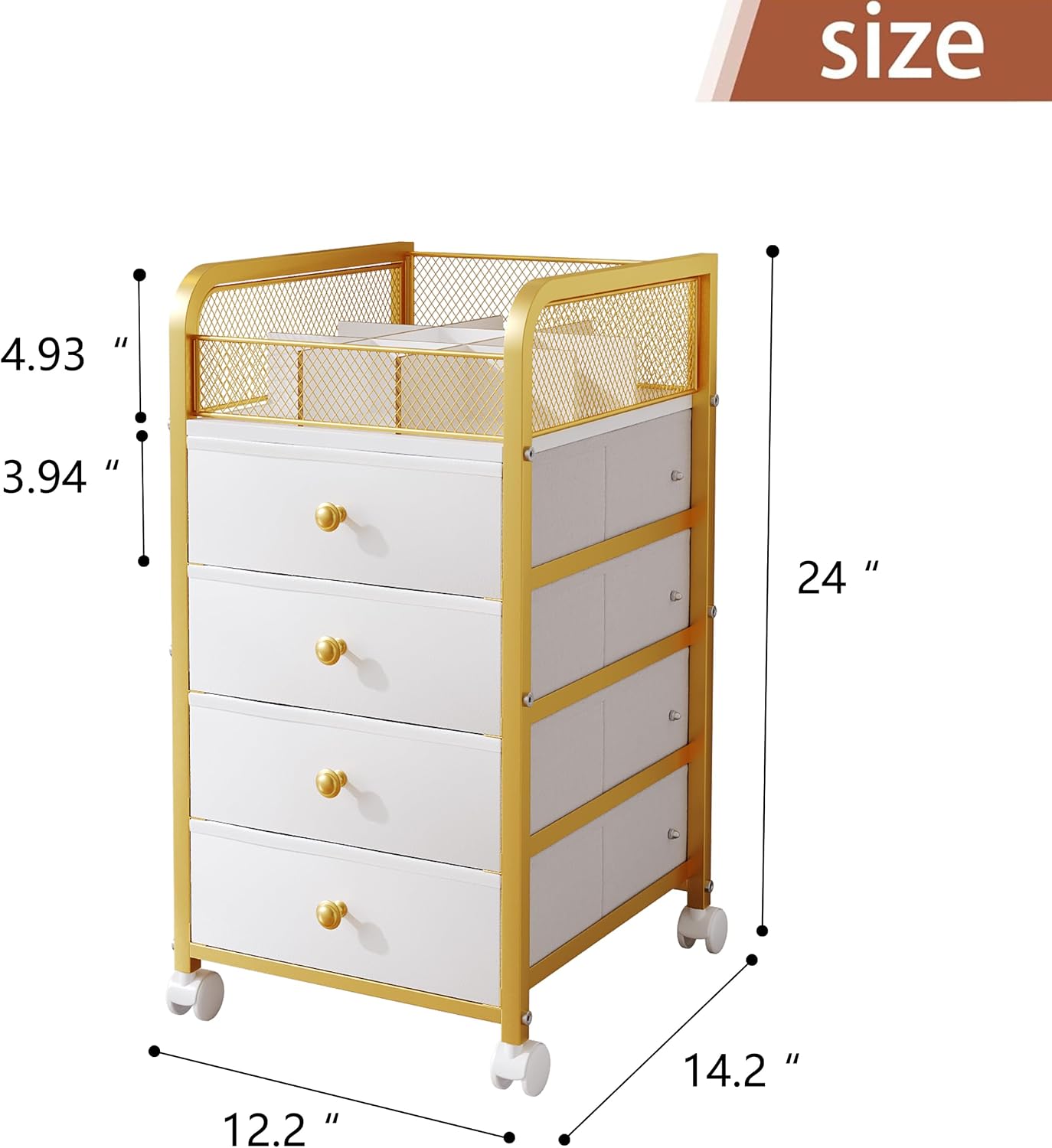Detalle 2 de Rolling Makeup Organizer Cart with 4 Drawers
