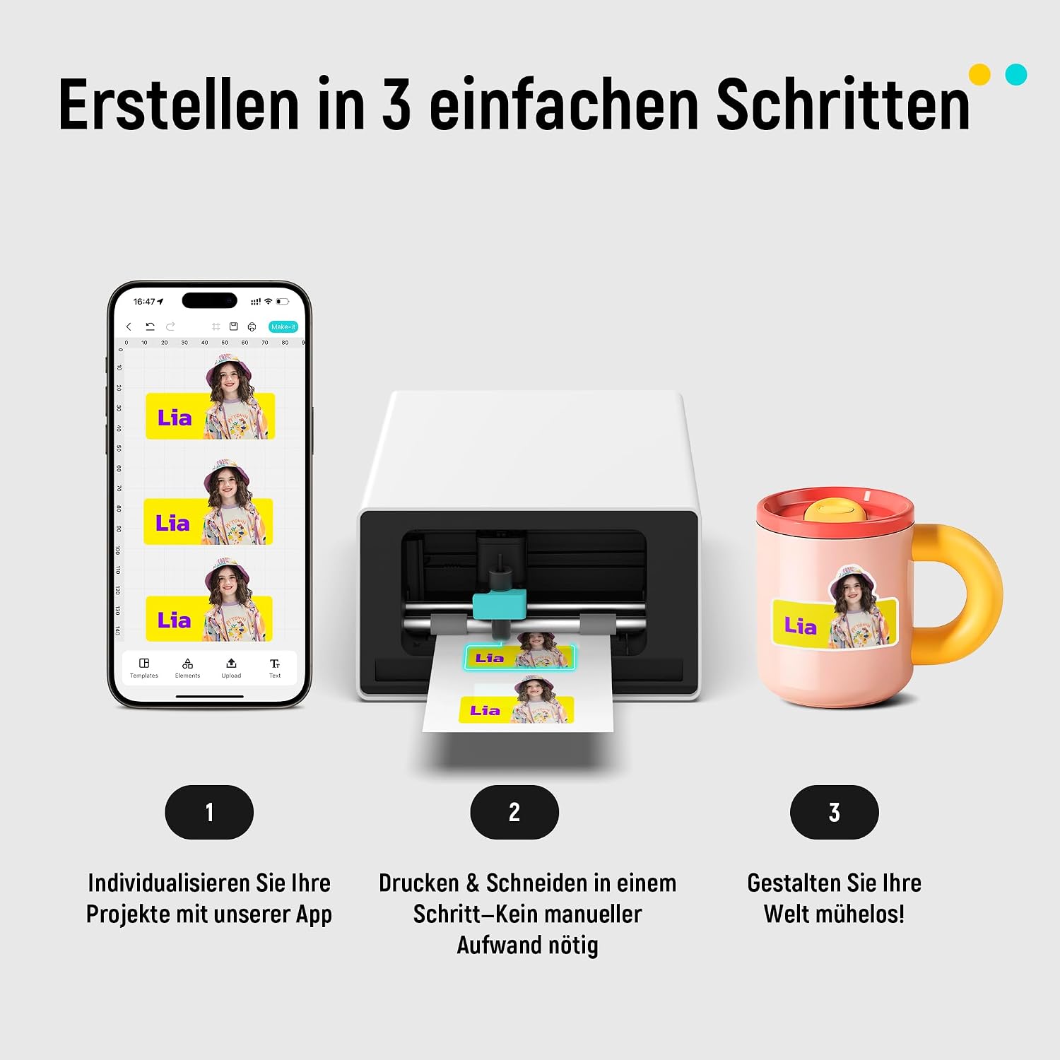 Detalle de Liene PixCut S1 – All-in-One Fotodrucker, Aufkleberdrucker und Schneidemaschine
