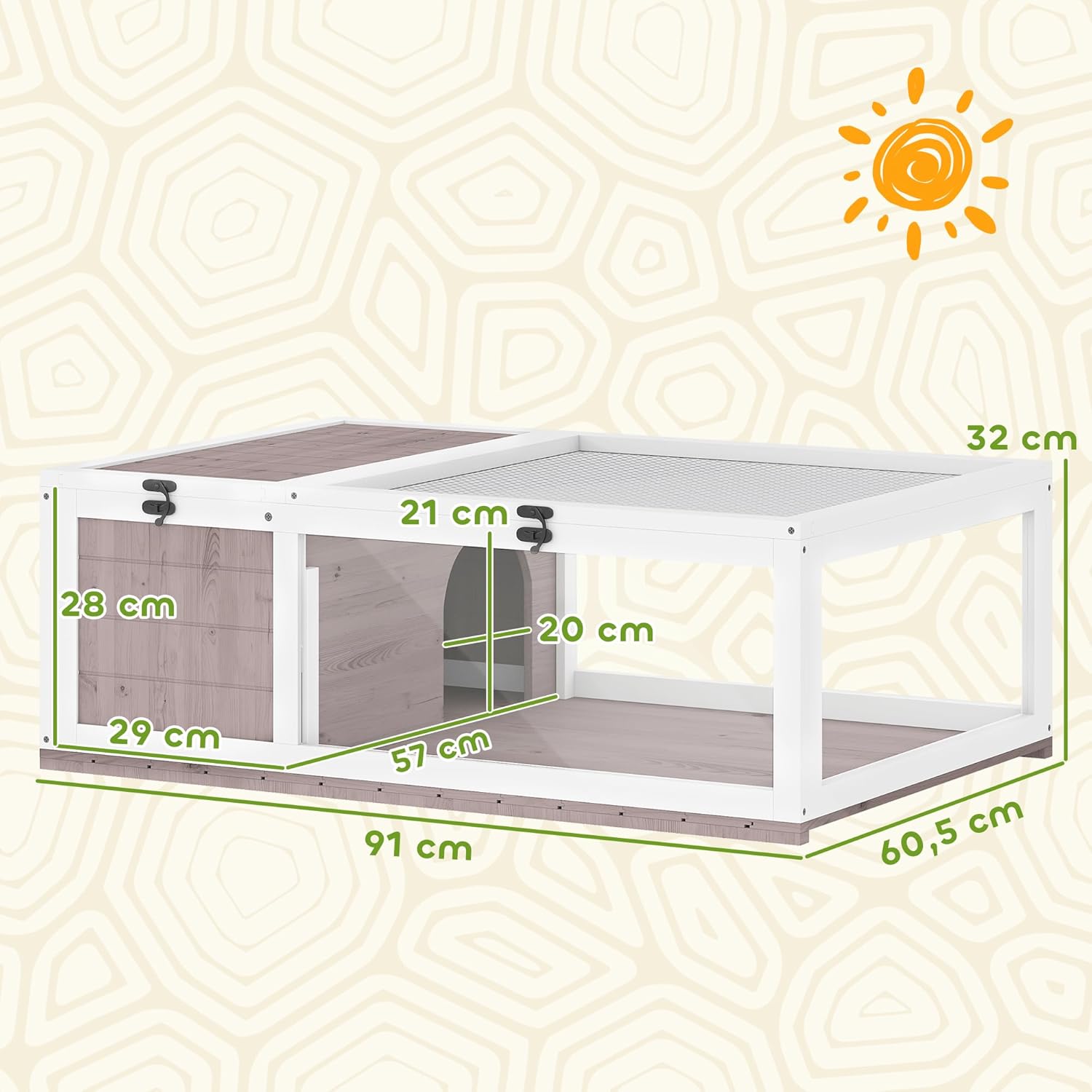 Thumbnail 6 de PawHut Maison pour tortues de terre double zone en bois (91 x 60,5 x 32 cm) avec toit ouvrable