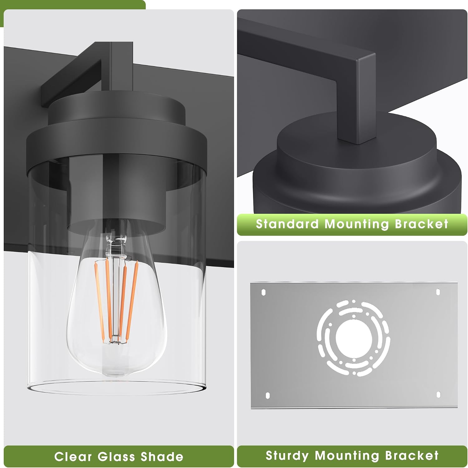 Detalle de Espird L08-4-BK 4-Light Bathroom Vanity Light, Matte Black, Clear Glass