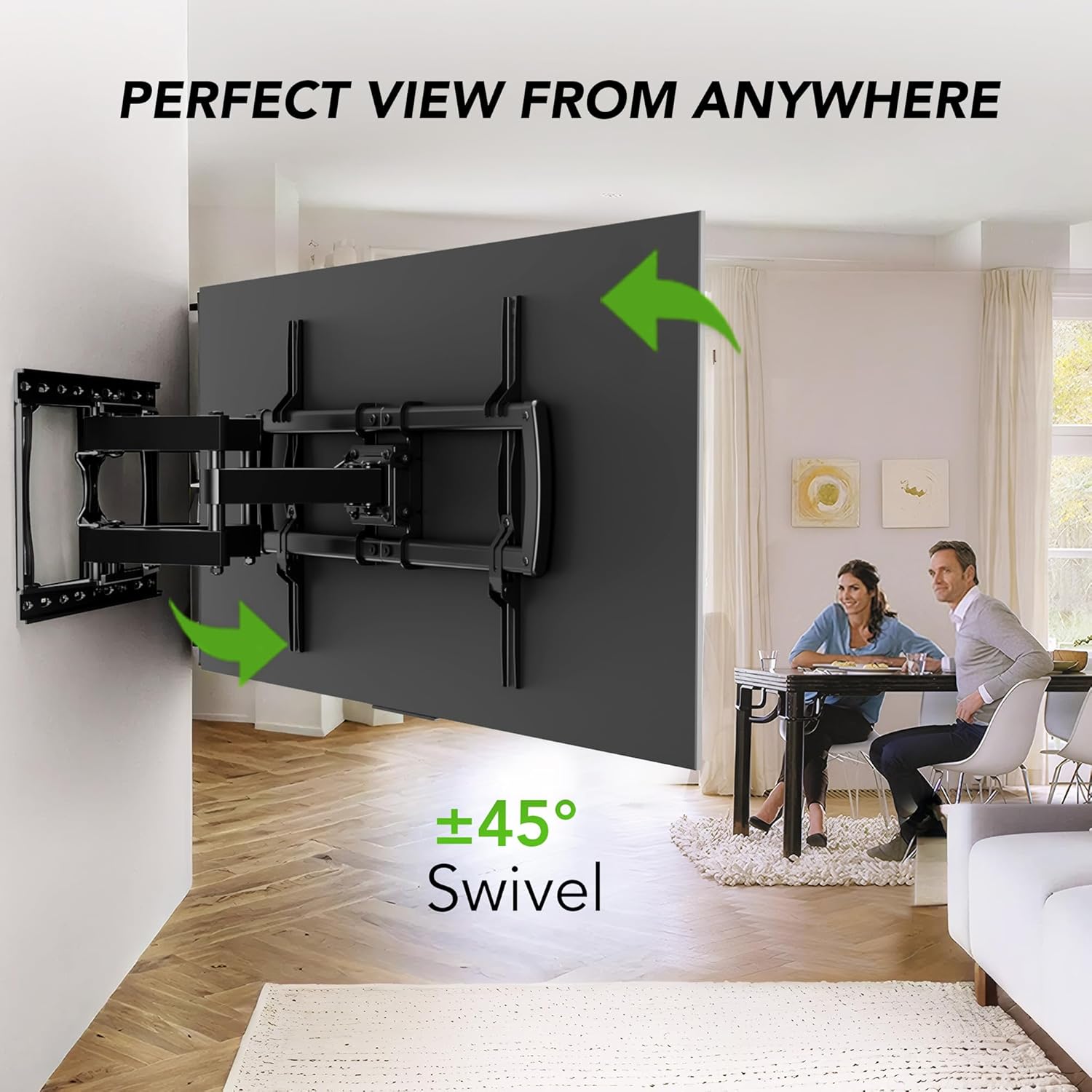Detalle de Full Motion TV Wall Mount Bracket for 32–85 inch TVs (Dual Articulating Arms, Tilt/Swivel/Extension/Leveling) — Up to 132 lbs