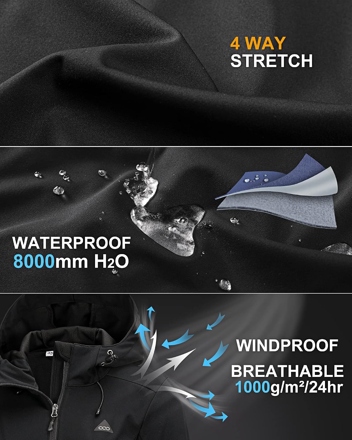 Detalle de 33,000ft Damen Softshelljacke – wasserdichte, winddichte Funktionsjacke mit Kapuze für Rad, Lauf & Outdoor
