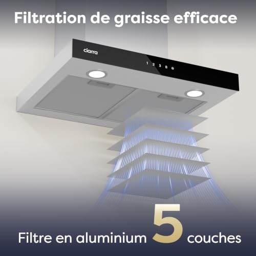 Thumbnail 7 de CIARRA Hotte Aspirante Murale 60 cm CBCS6102 – Classe A+++, 706 m³/h