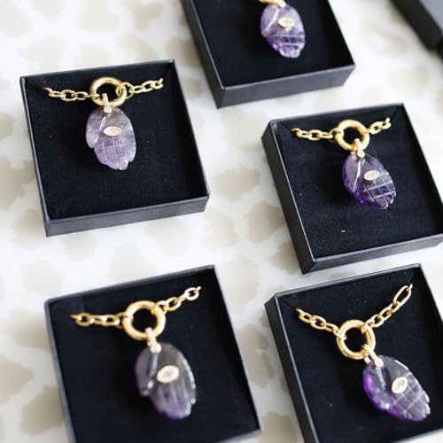 Detalle de happymaker vergoldete Edelstahlkette mit Amethyst-Anhänger – wasserfest, nickelfrei, Handmade in Deutschland