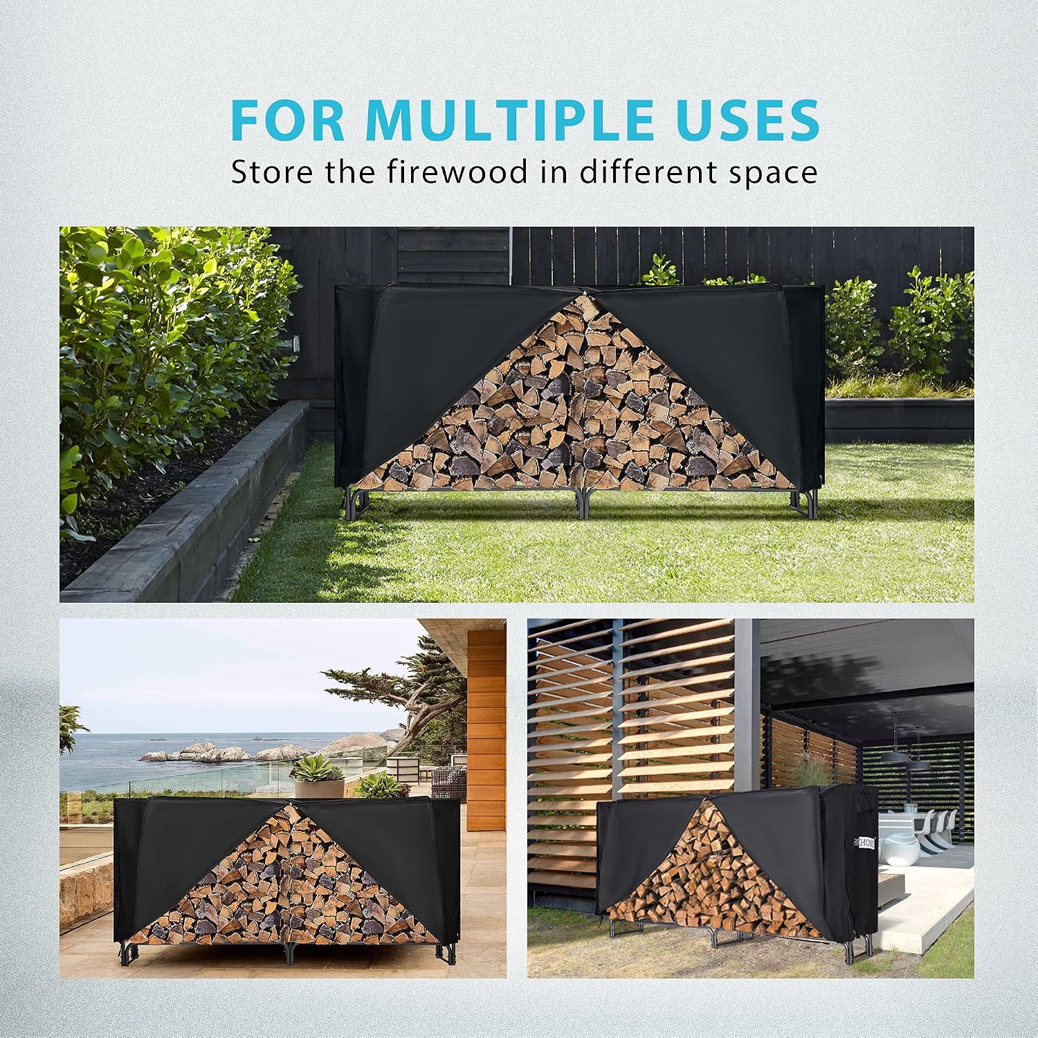 Thumbnail 6 de VIVOHOME VH424 8 ft Firewood Rack with Zippered Cover, Steel Frame