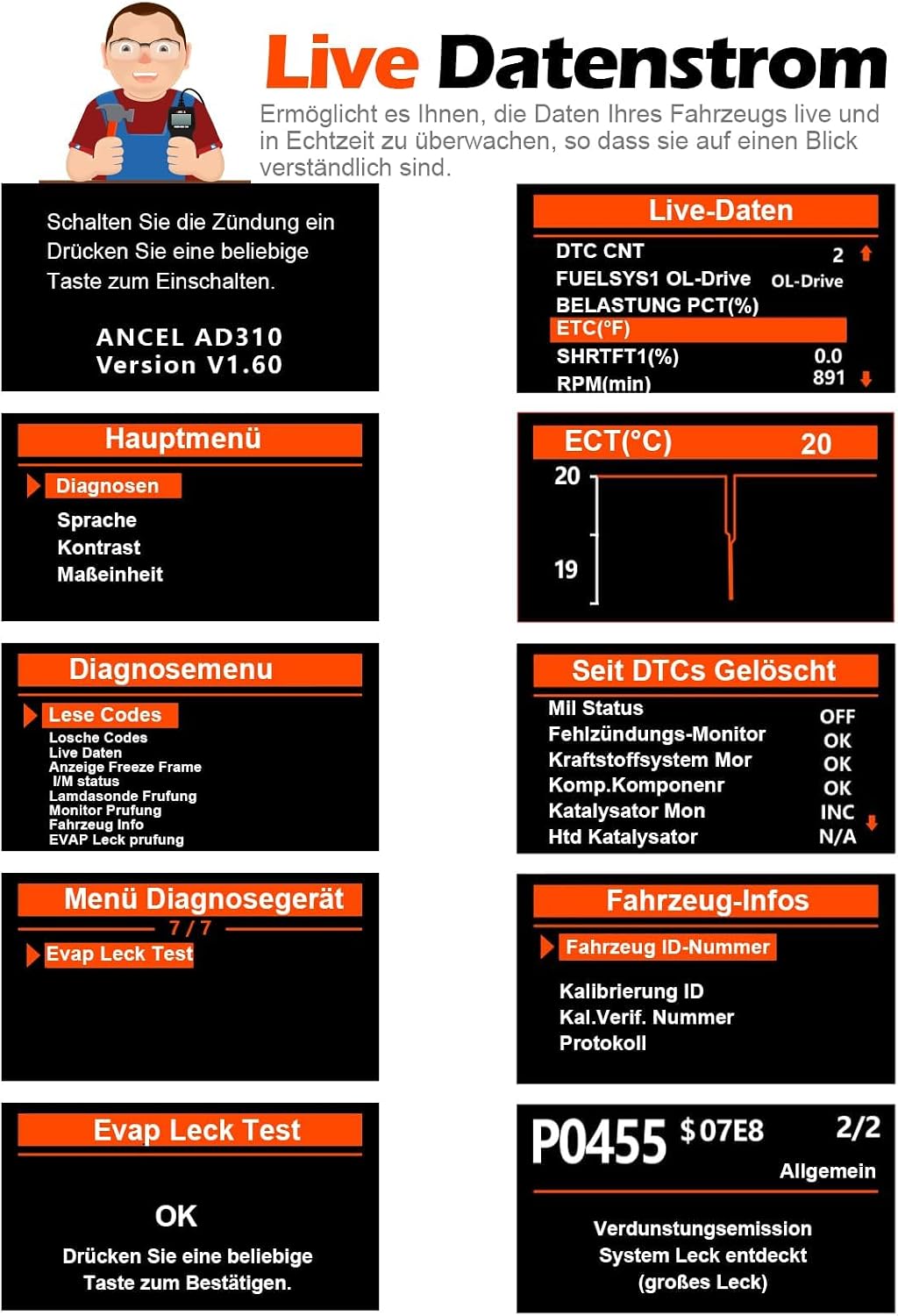 Detalle 2 de ANCEL AD310 OBD2 Diagnosegerät 1996+