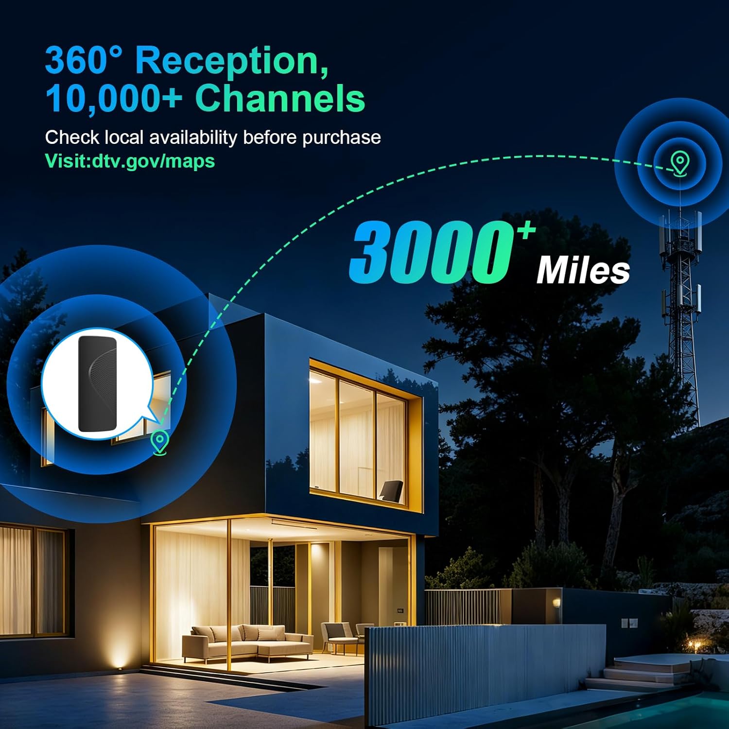 Detalle de 2026 Upgraded Indoor TV Antenna with Amplifier for 4K/1080p HD Reception