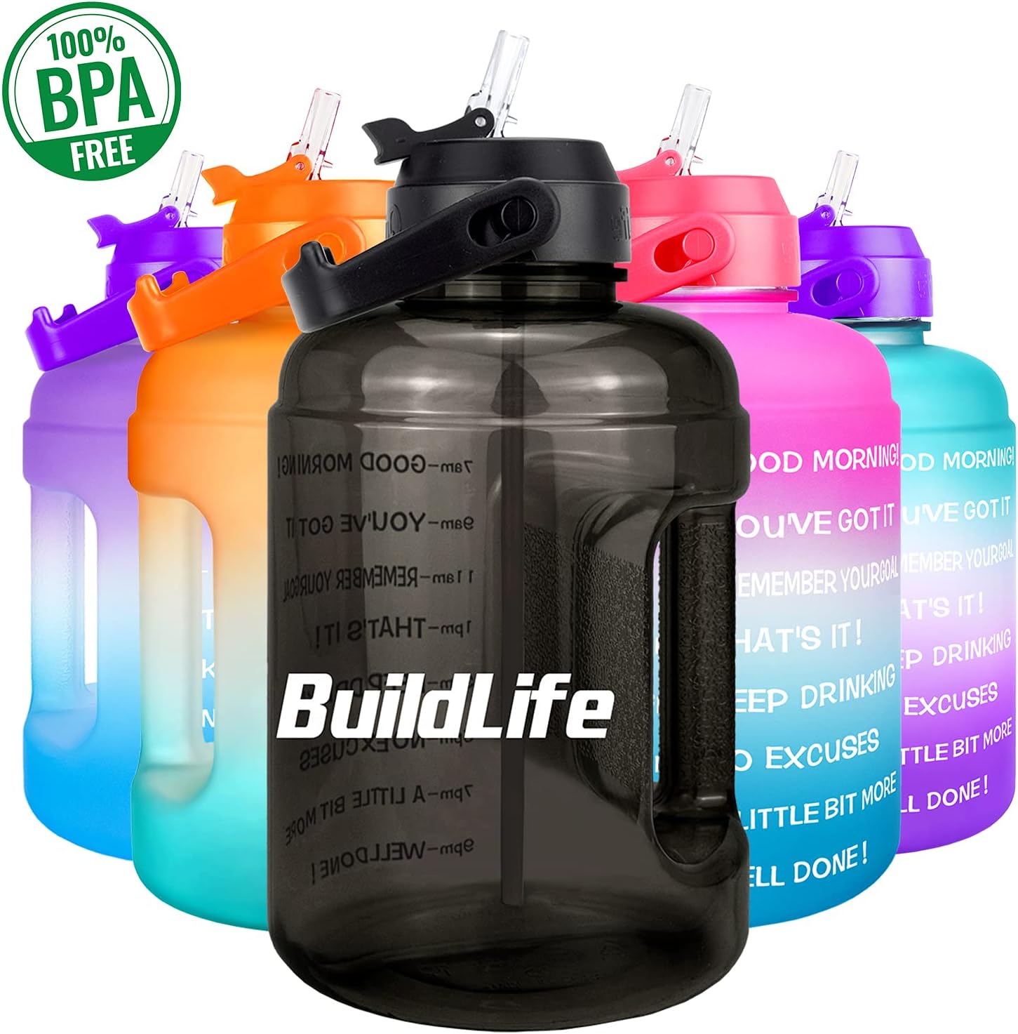 Thumbnail 5 de BuildLife Motivational Water Bottle 2.2L large jug with straw 💧