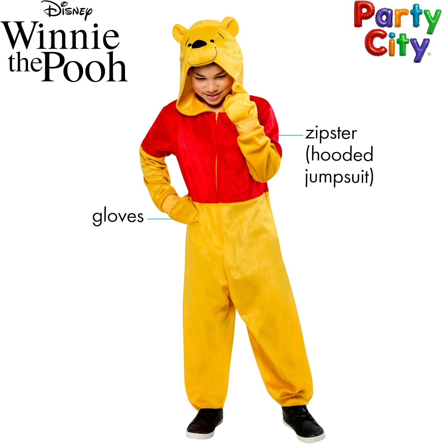 Detalle 2 de Party City Disney Winnie the Pooh Zipster Costume for Kids, Fleece Zip-Up