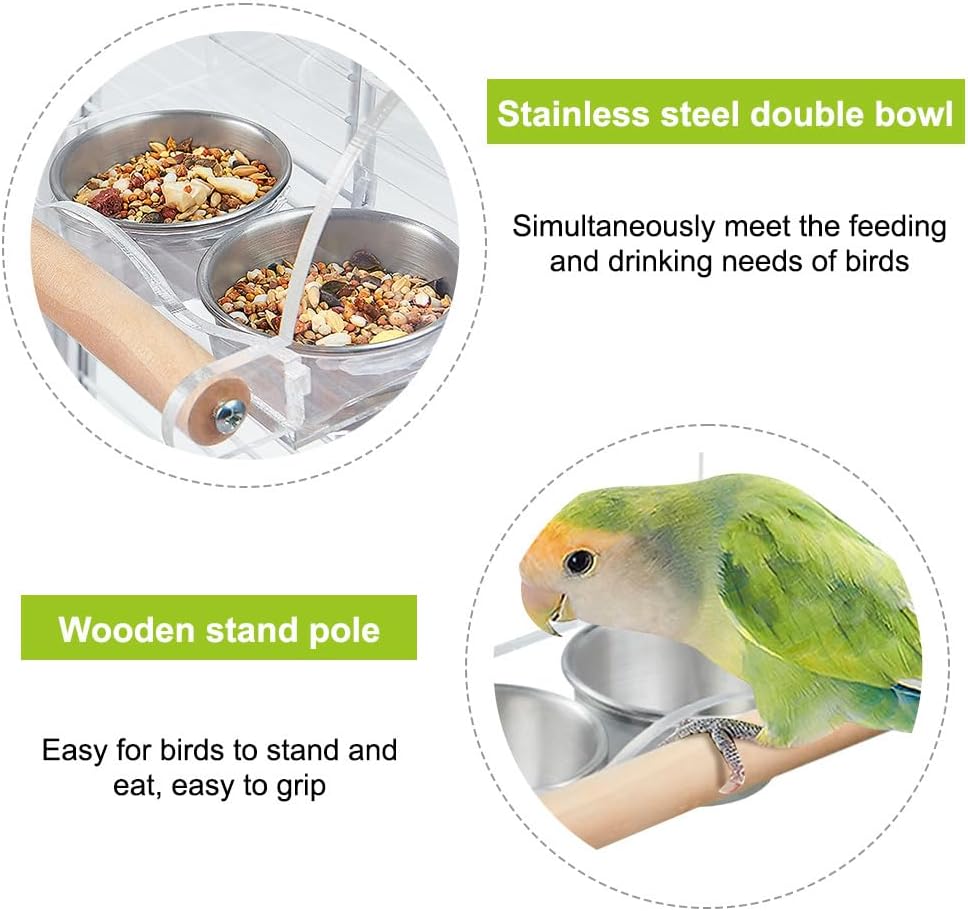 Thumbnail 1 de Bird Food Water Bowl with Wooden Stand for Parakeets and Small Birds