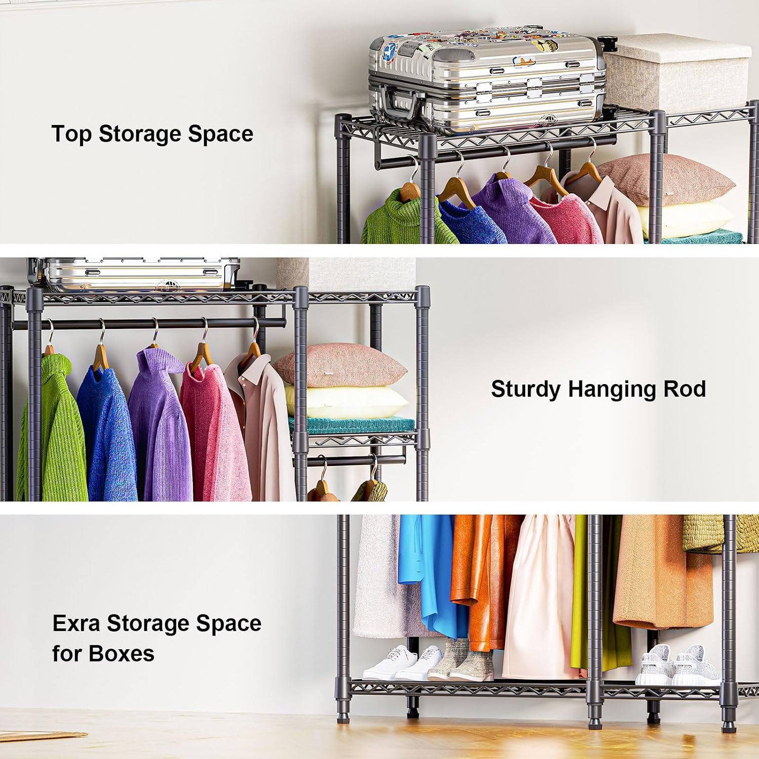 Detalle de M MZG Heavy Duty Rolling Garment Rack 3-Tier 70.8"