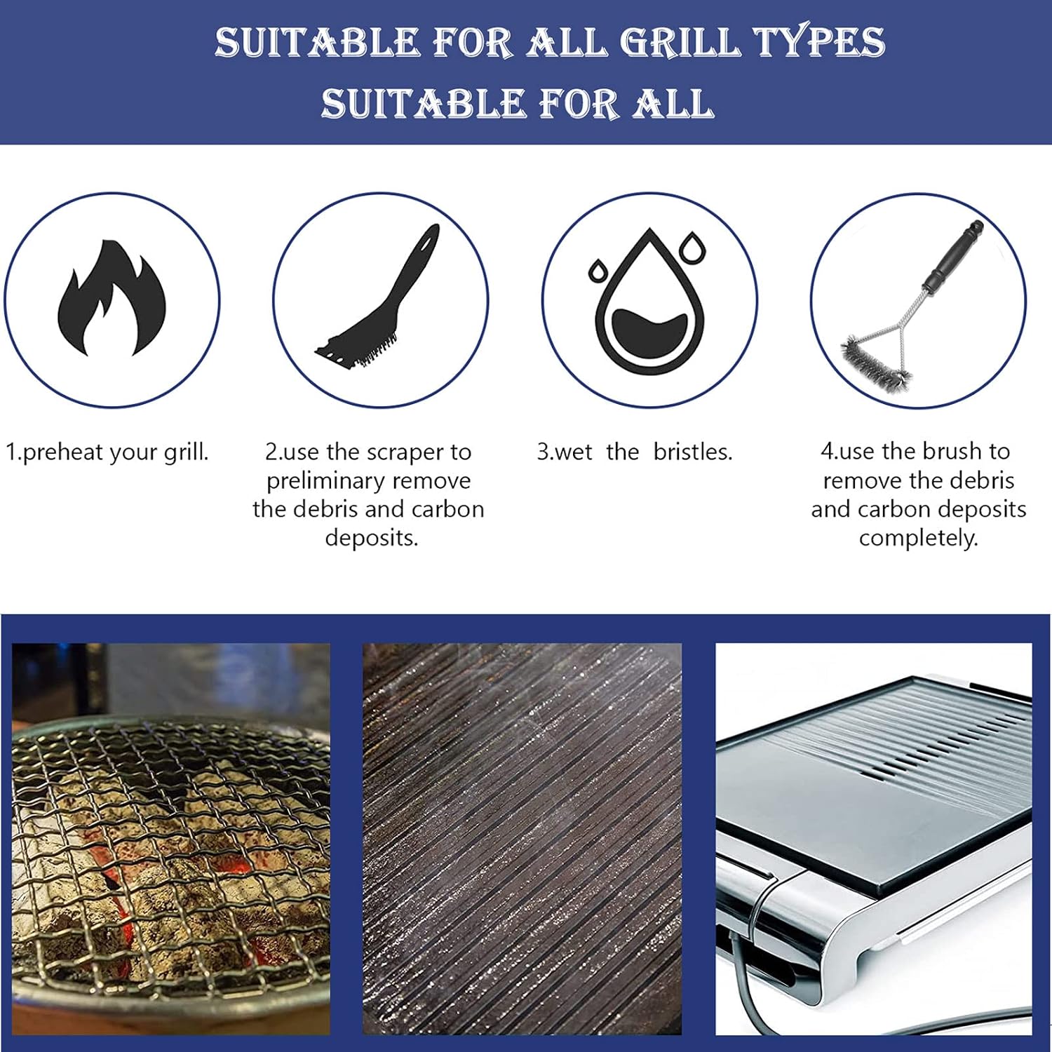 Detalle 2 de Wjyzzzh BBQ Cleaner 2-Piece Stainless Steel Wire Brush Set for Grills and Ovens