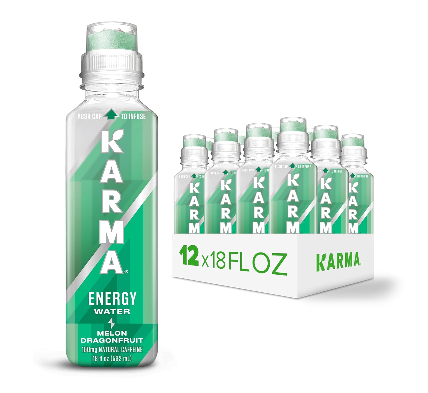 Detalle de Karma Energy Melon Dragonfruit Caffeinated Water, 12-Pack, 150mg Caffeine