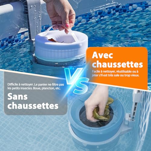 Detalle de KGC Chaussette Skimmer Piscine – 50 pièces, préfiltre réutilisable pour paniers de skimmer 7–19 cm