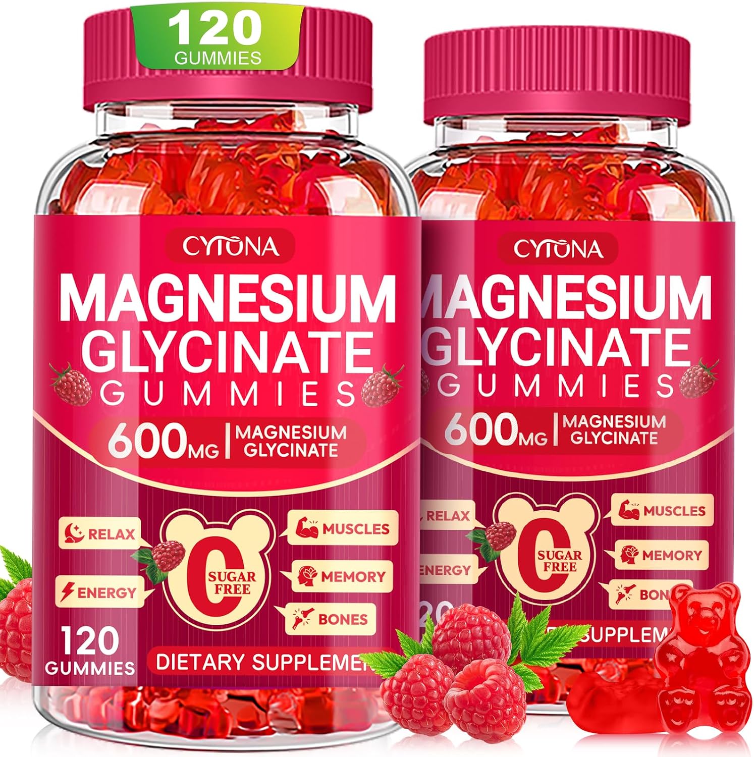 Detalle de 2-Pack Magnesium Glycinate Gummies, 600 mg, Sugar-Free Raspberry