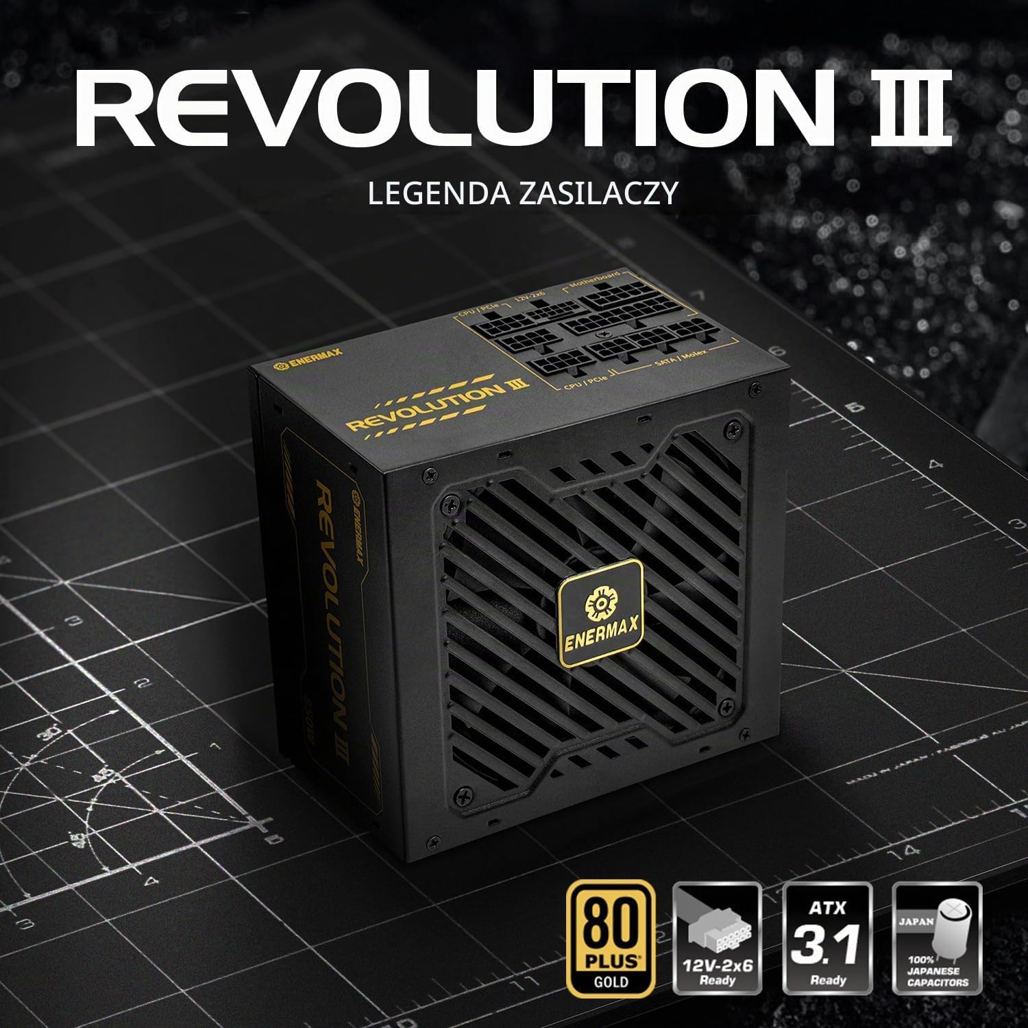 Detalle 2 de ENERMAX Revolution III 1000 W – zasilacz ATX 3.1, PCIe 5.1, modularny, 80 PLUS Gold