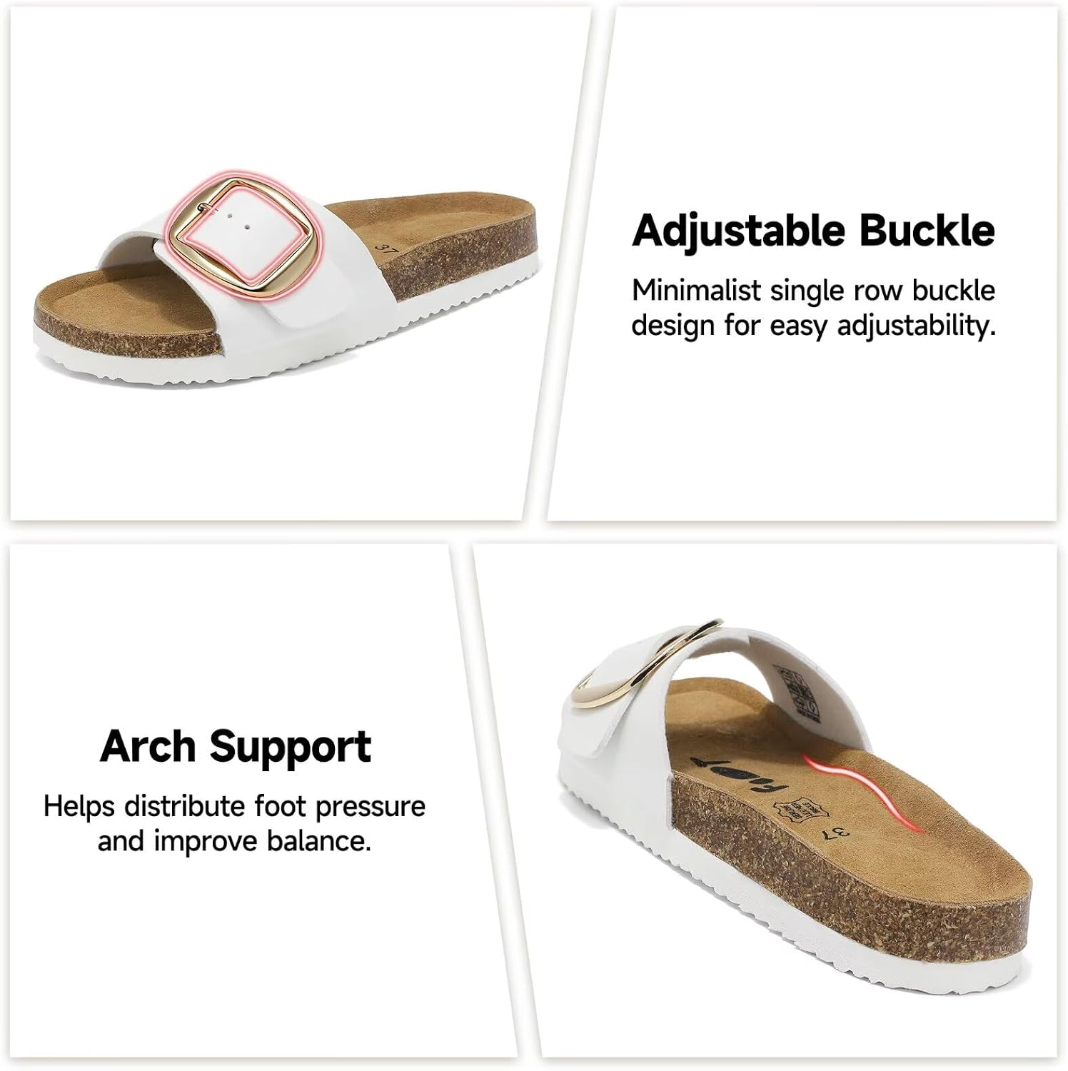 Detalle de Wizshoe Pantoletten Damen Leder mit Verstellbarer Schnalle – Memory-Foam Komfort, Arch Support und rutschfeste Sohle