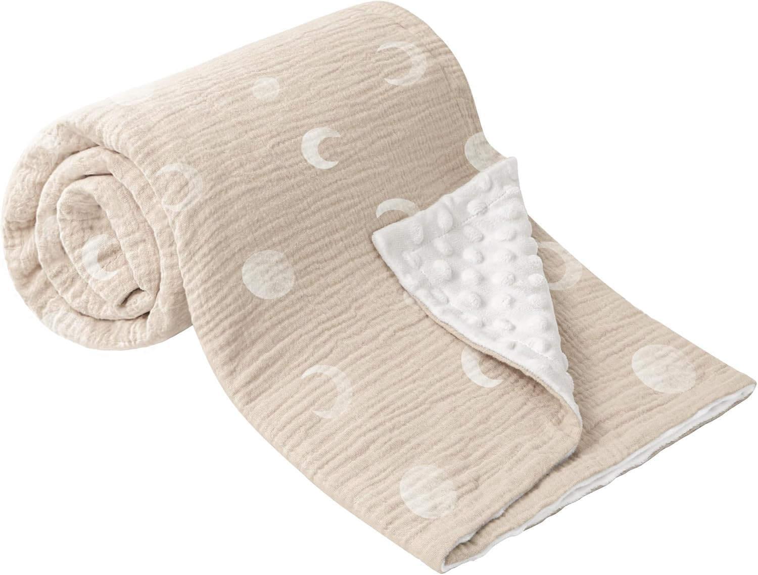 Thumbnail 5 de Bearmoss Baby Blanket Soft Nursery Crib Blanket with Muslin Cotton Front and Dotted Fleece Back, 76x100cm (Brown Moon)