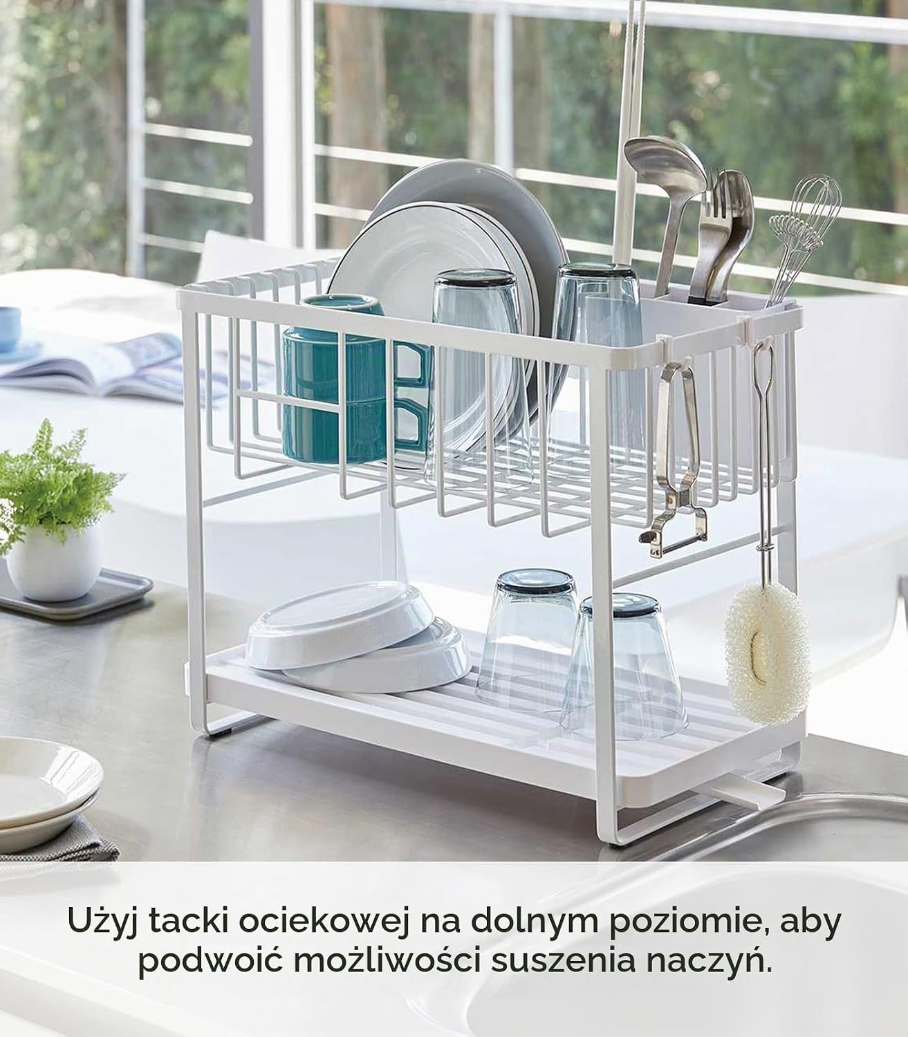 Thumbnail 3 de Yamazaki Tower 4386-P – dwupoziomowa suszarka do naczyń, biała, stal i ABS