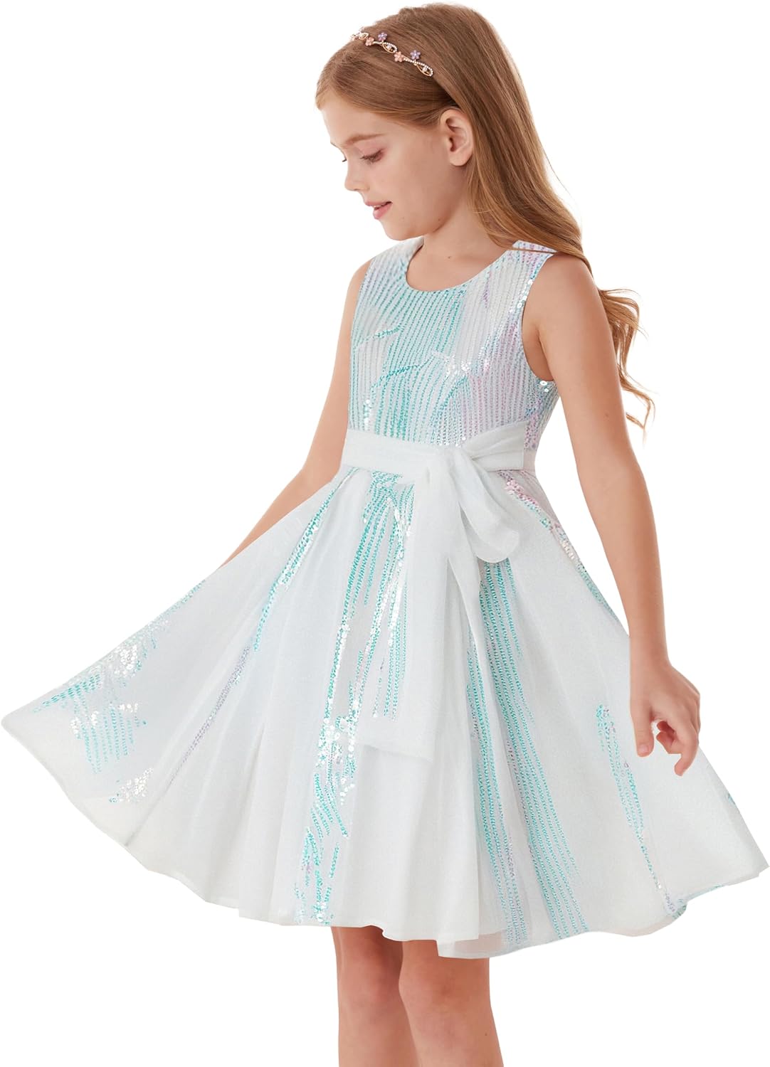GRACE KARIN Abito dorato per ragazze con paillettes: stile festivo in tessuto elastico e chiffon