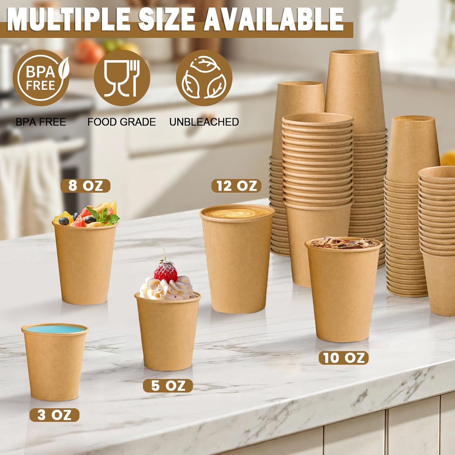 Thumbnail 4 de Lamosi 200-Pack 8 oz Brown Paper Cups 🫖