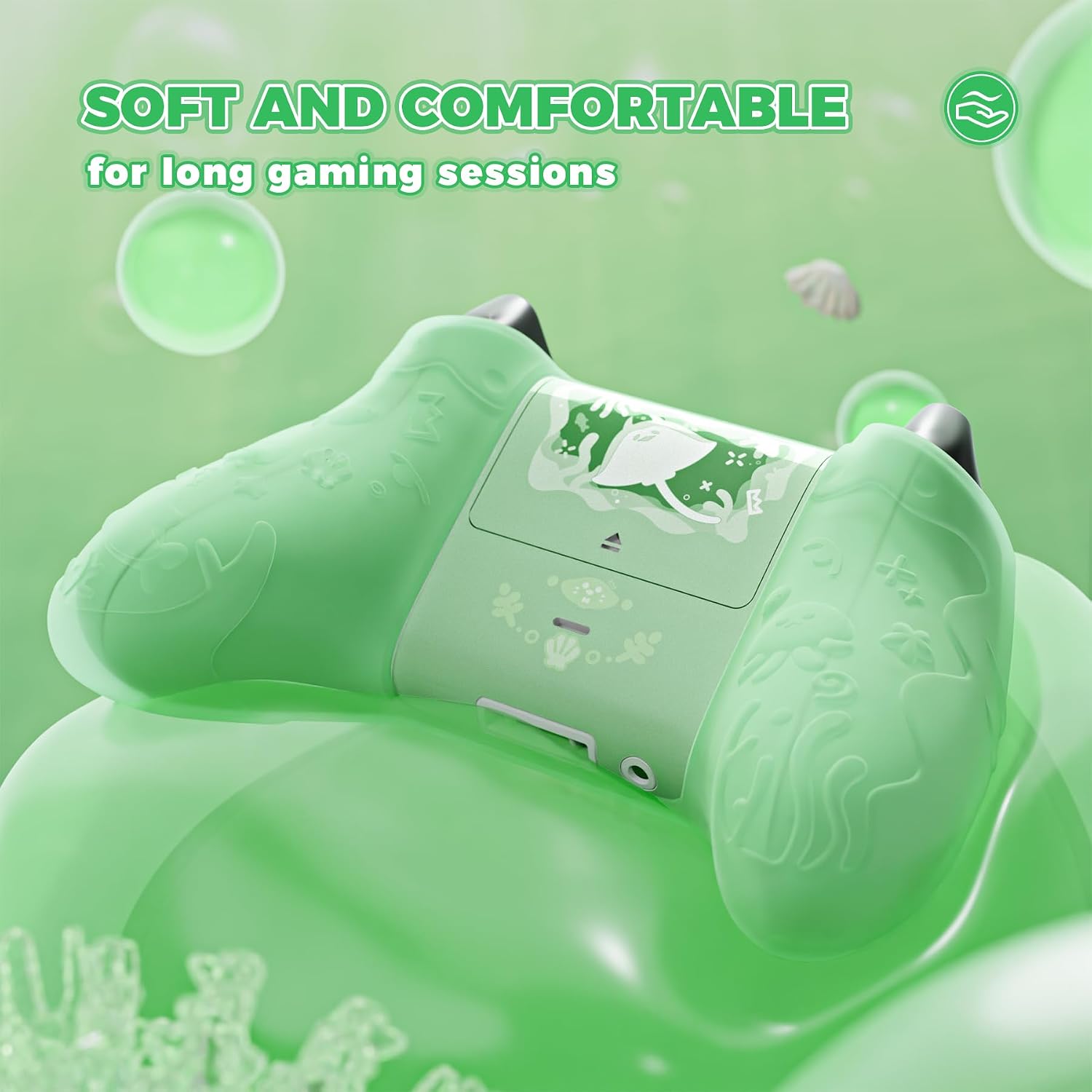 Detalle de PlayVital Ocean Whisper semi-clear silicone cover for Xbox Series X/S controller (pastel green)