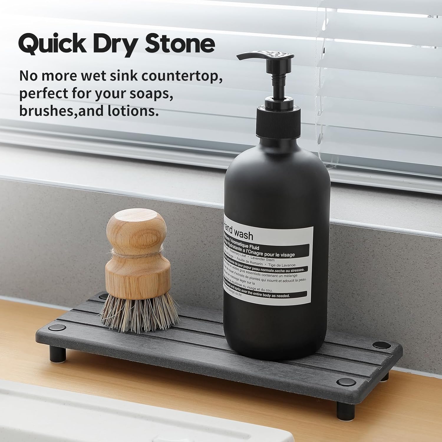 Detalle de Razborci Tapis de séchage en pierre pour comptoir – Plateau absorbant en diatomite noir