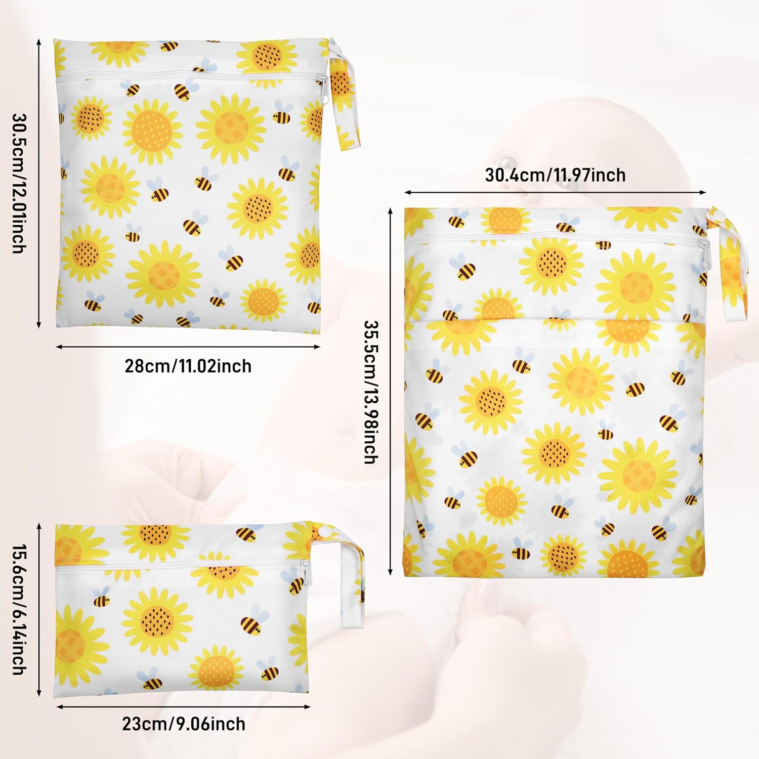 Detalle de Zocipro 3-Stück Wetbag Set: Wiederverwendbare Stoffwindeltaschen für unterwegs