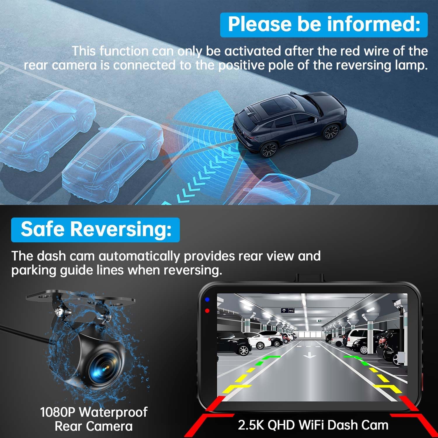 Thumbnail 2 de Dash Cam 2.5K Front + 1080P Rear with 64GB card