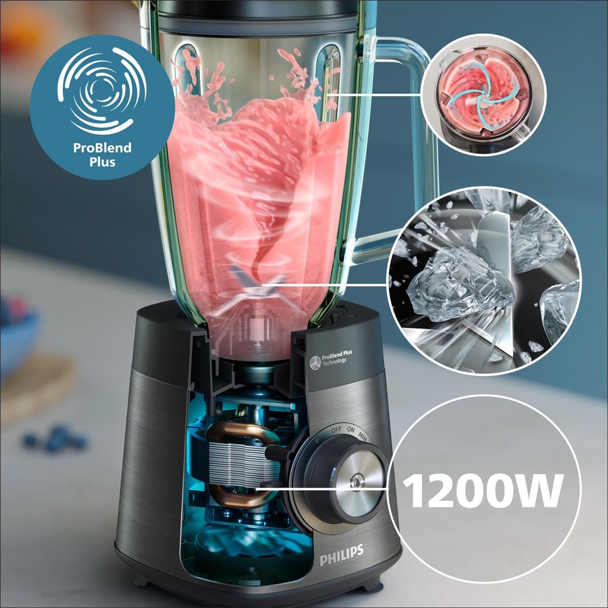 Detalle de Philips 5000-Serie Standmixer HR3041/00 – ProBlend Plus, 1200 W, 2 L