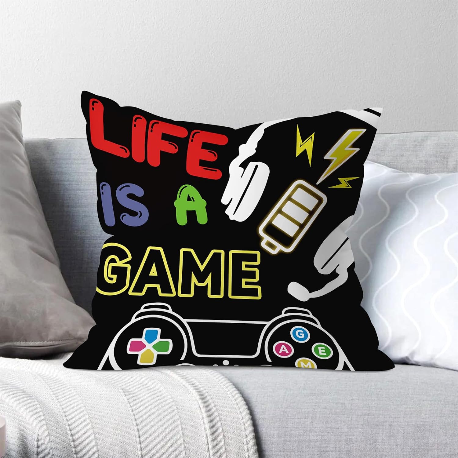 Detalle de Joymaison Gamer Room 45x45 cm Throw Pillow Covers – Set of 4