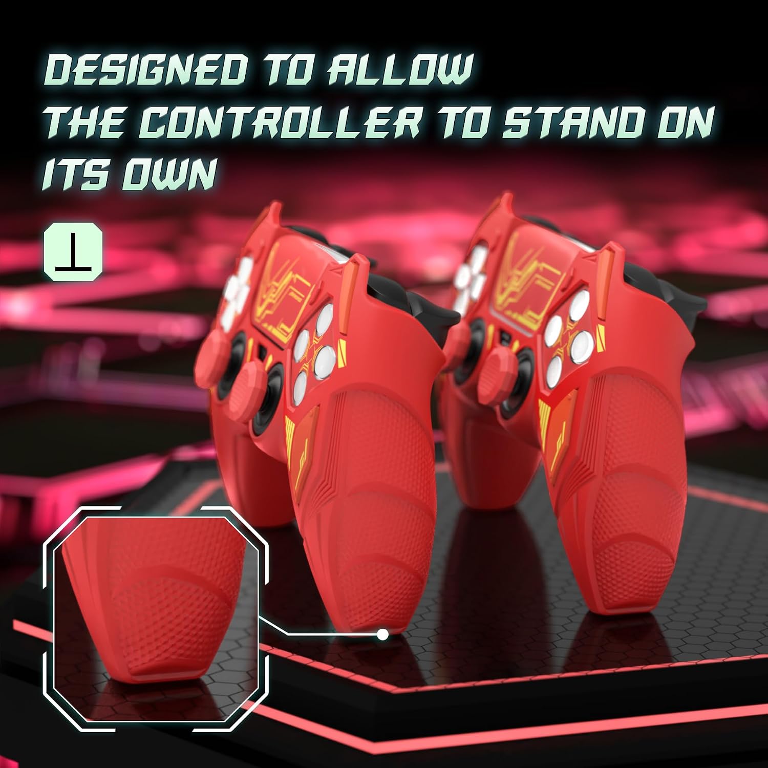 Thumbnail 6 de PlayVital Mecha Rhino silicone cover for PS5 controller (thumb grips & stickers) – anti-slip grip skin, Maple Red & Brick Red