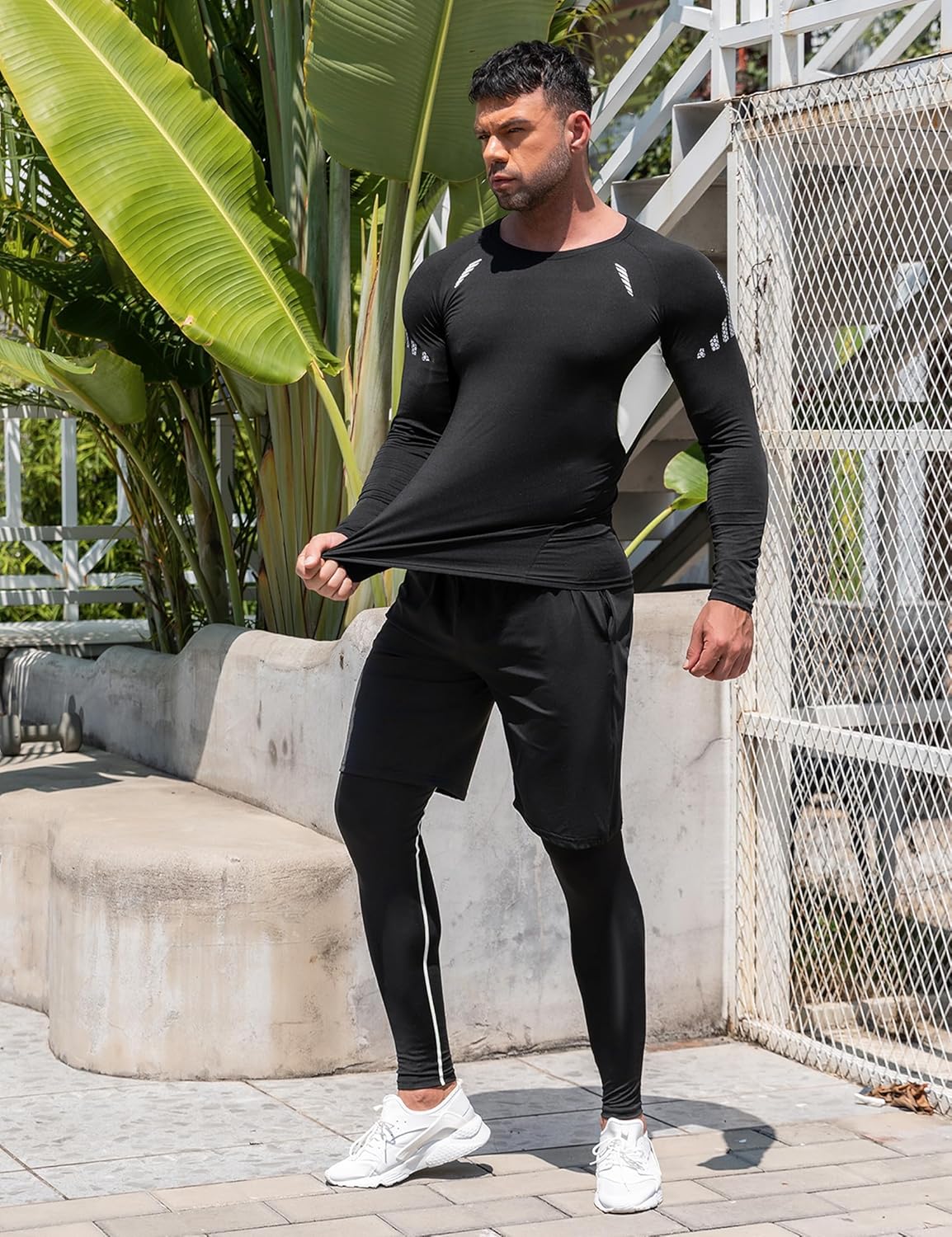 Thumbnail 1 de Ensemble Compression Homme 3 pièces T-shirt manches longues + Legging + Shorts de sport pour running