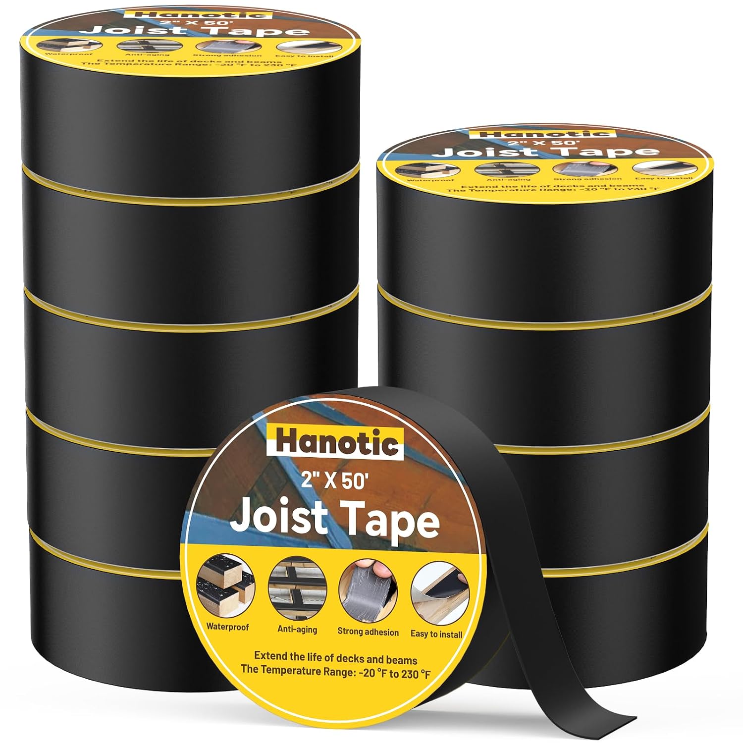Detalle de Hanotic Joist Tape for Decking – 2'' x 50', 10 Rolls, Weather-Resistant Butyl Tape
