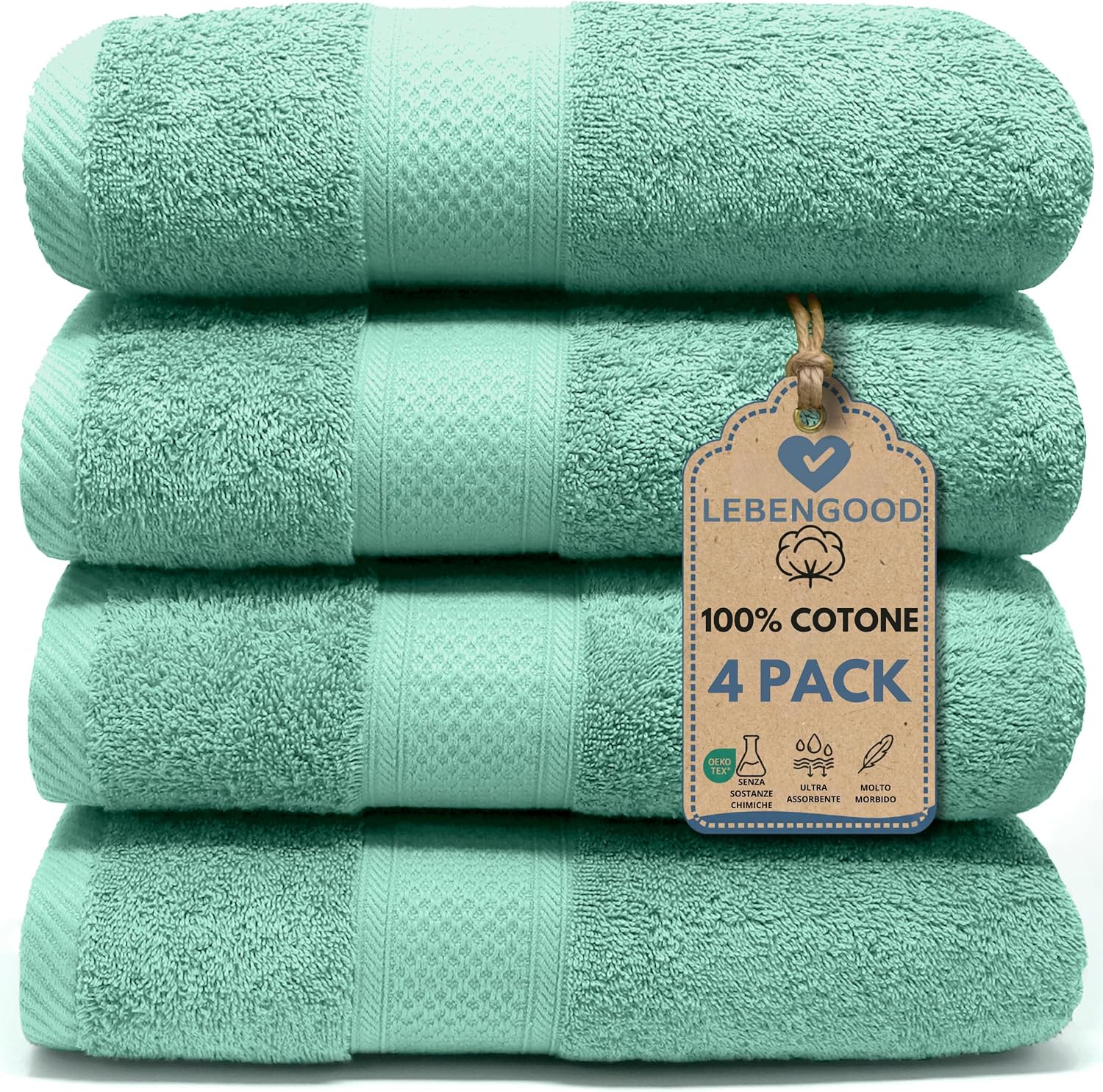 Detalle de LEBENGOOD Set 4 Asciugamani 50x90 cm 100% Cotone