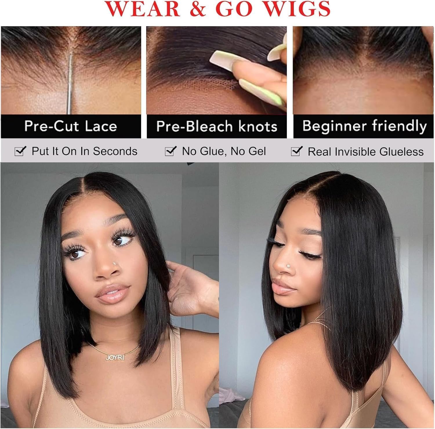 Detalle 2 de Perruque bob lace glueless 12 pouces