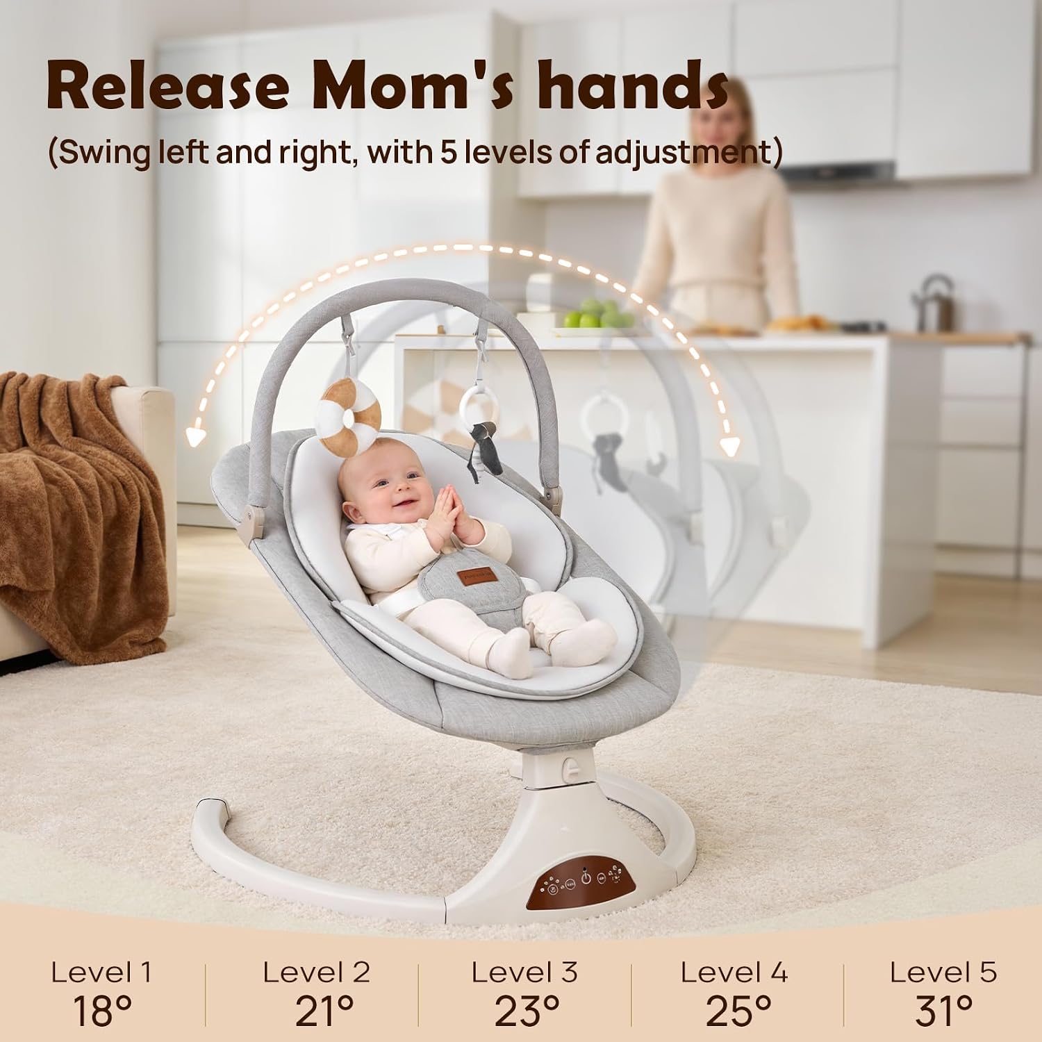 Thumbnail 2 de Viriwebaby Gray Baby Swing with 5 Speeds, Timer, Bluetooth and USB Music