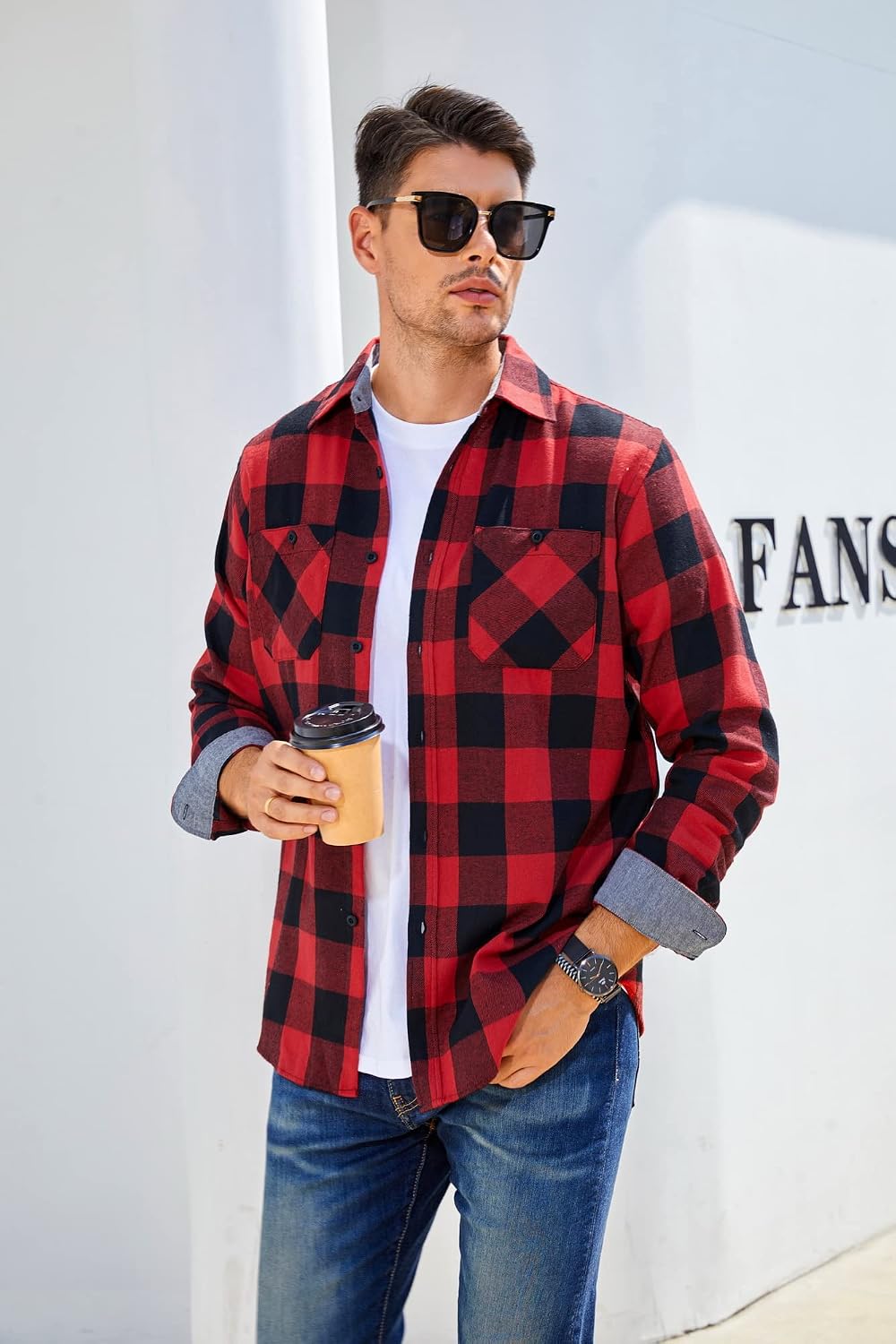 Detalle de Alex Vando Flannel Shirts for Men Regular Fit Button-Down Flannel Shirt