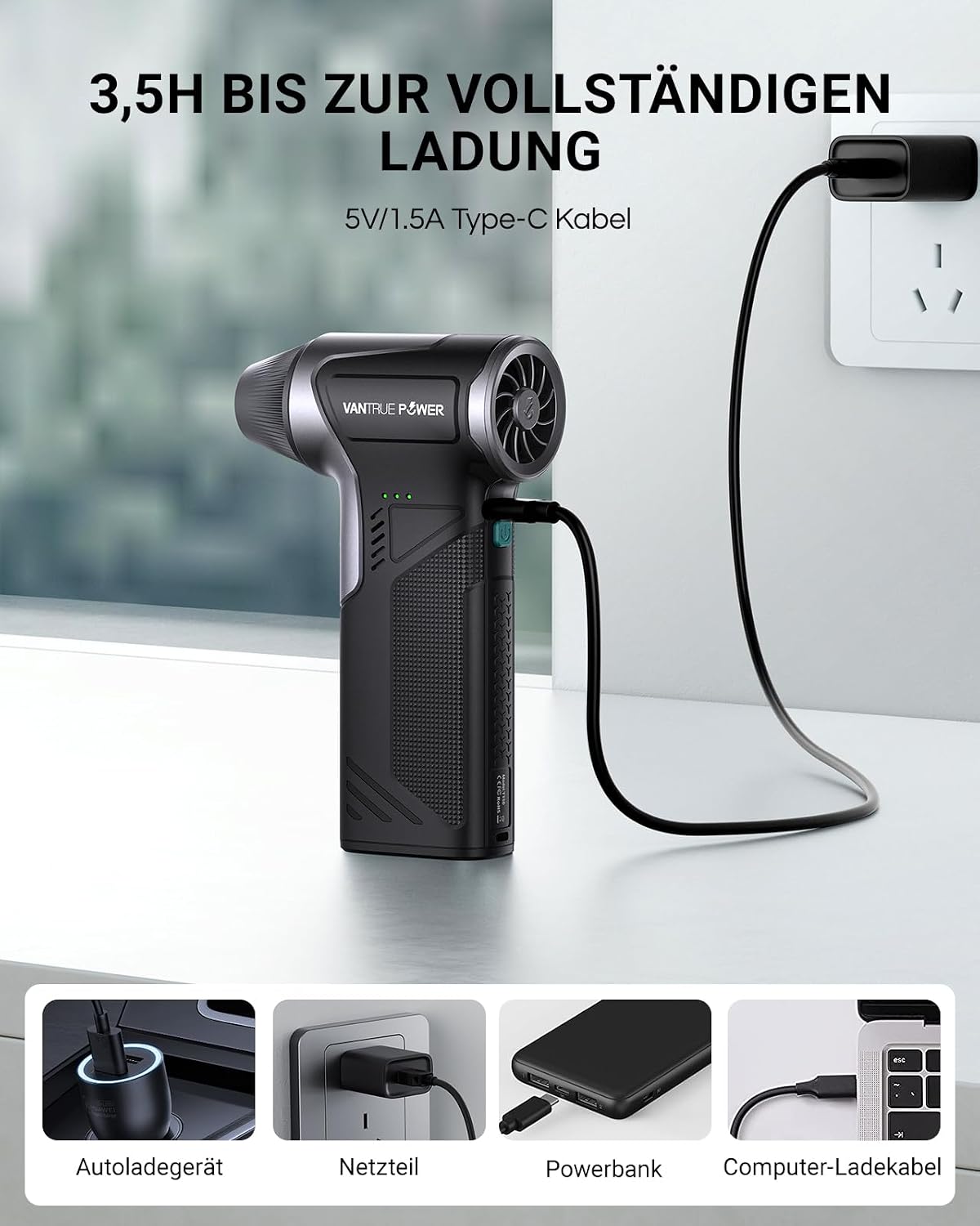 Thumbnail 5 de VANTRUE POWER T150 Elektrischer Luftbläser, 110.000 U/min Starkes Druckluftgebläse mit 3 Geschwindigkeiten & Schnellladung – Staubsauger Elektro Gebläse für Computer, Tastatur, Auto, Haushalt,Outdoor
VANTRUE POWER T150 Elektrischer Luftbläser, 11…