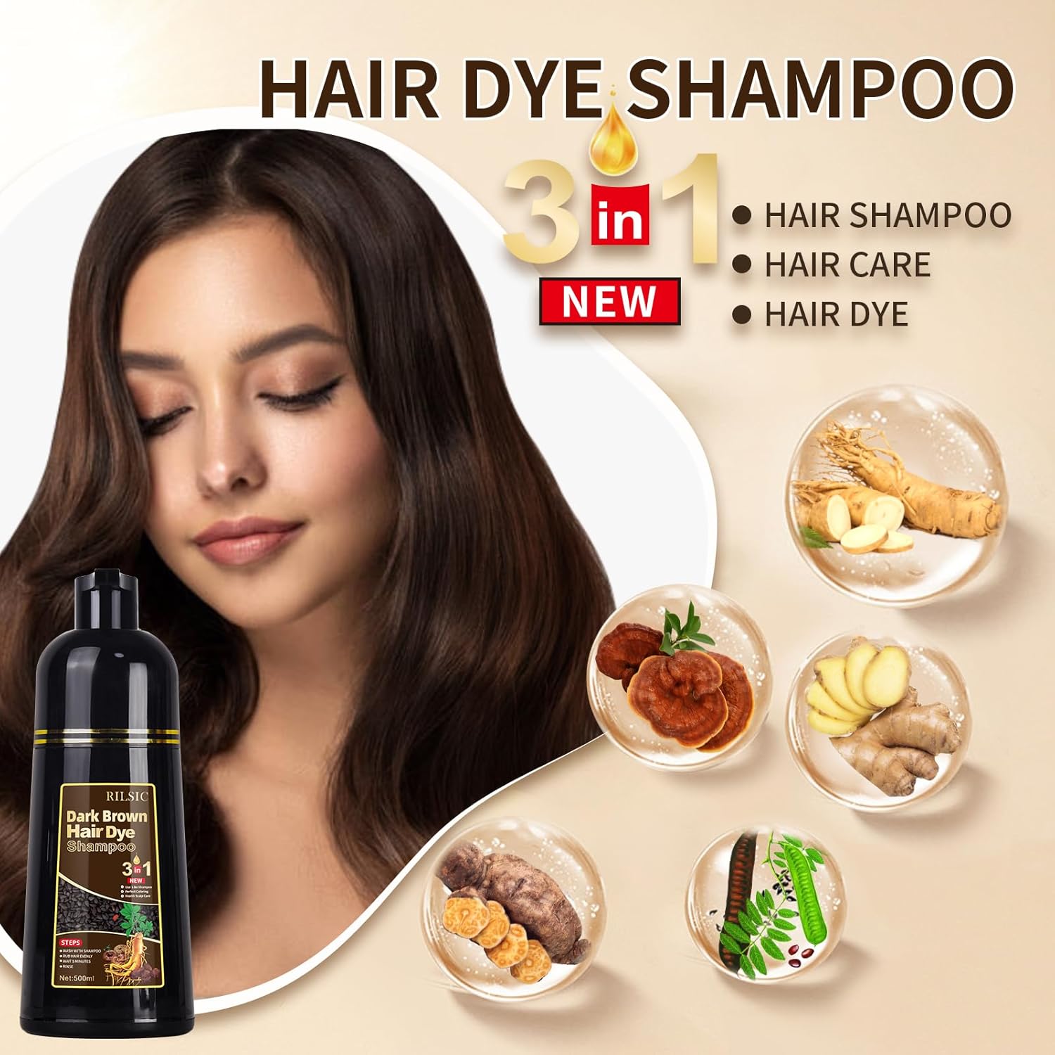 Thumbnail 4 de GFEUGS Haarfarbe Dunkelbraune Haarfärbeshampoo 500ML