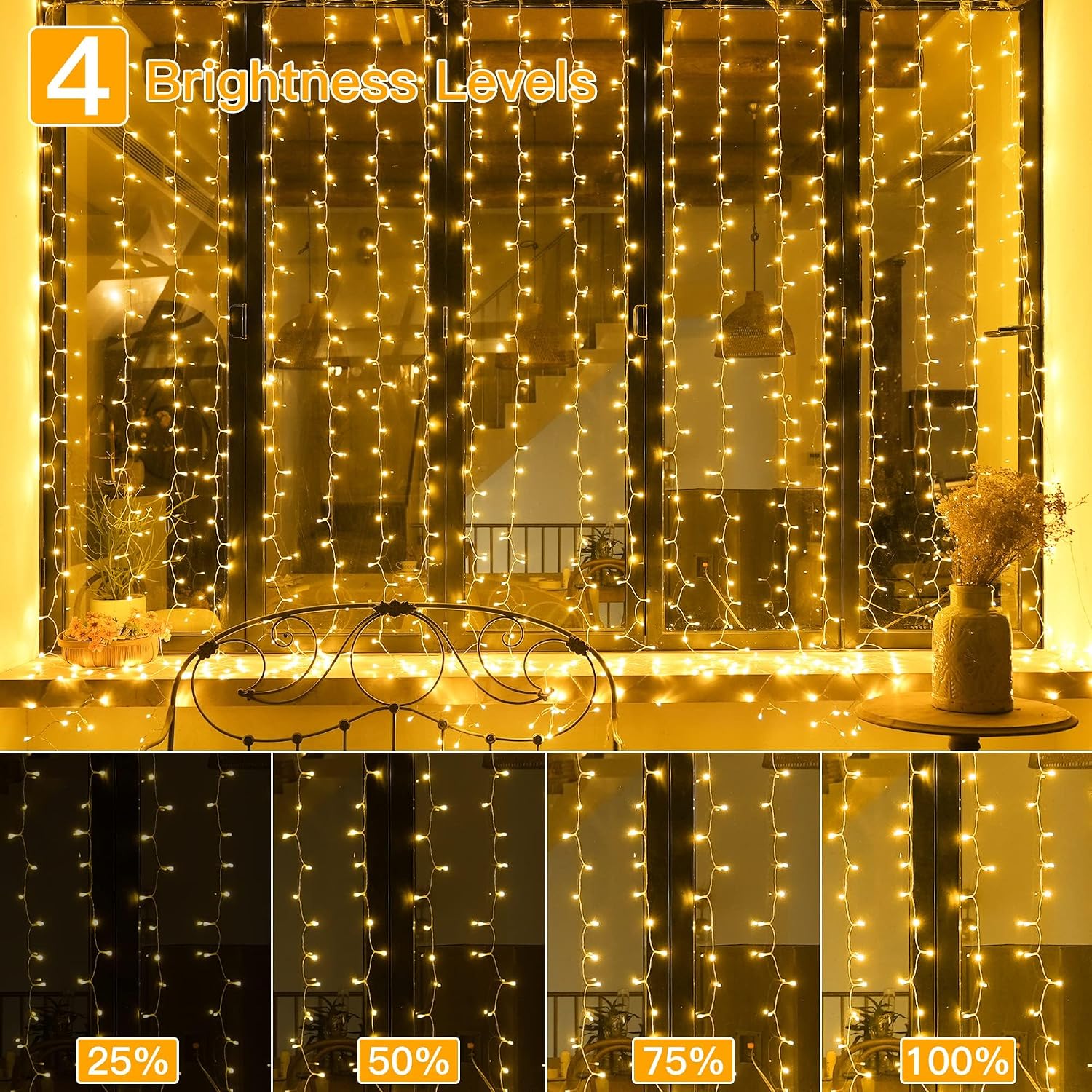 Detalle de Ollny Curtain Fairy Lights, 300LED 3m x 3m Waterfall Hanging String Lights