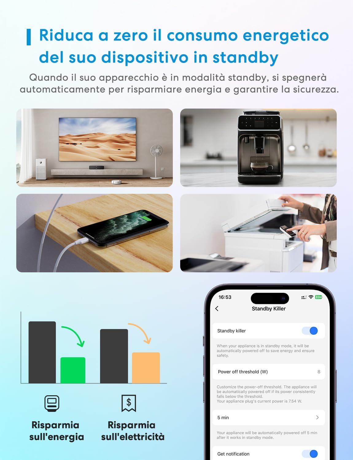 Detalle de Meross Matter Presa Smart con Monitoraggio Energia e Produzione Fotovoltaica – Controllo vocale e remoto