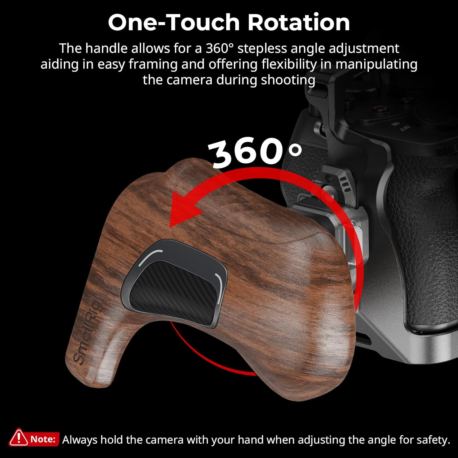 Thumbnail 2 de SmallRig 5192 rotating right-side wooden handle with NATO clamp & NATO rail (up to 15kg)