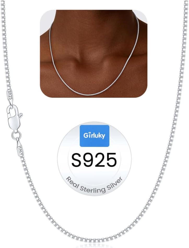 Detalle de Girluky Box Chain Necklace, 925 Sterling Silver