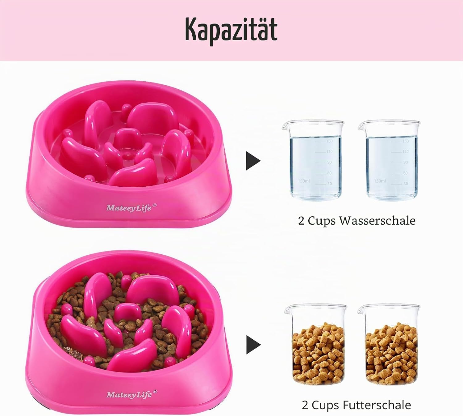 Detalle de Mateeylife Hundenapf – Anti-Schling Slow Feeder für mittelgroße bis große Hunde (Rosenrosa, 1 Stück)