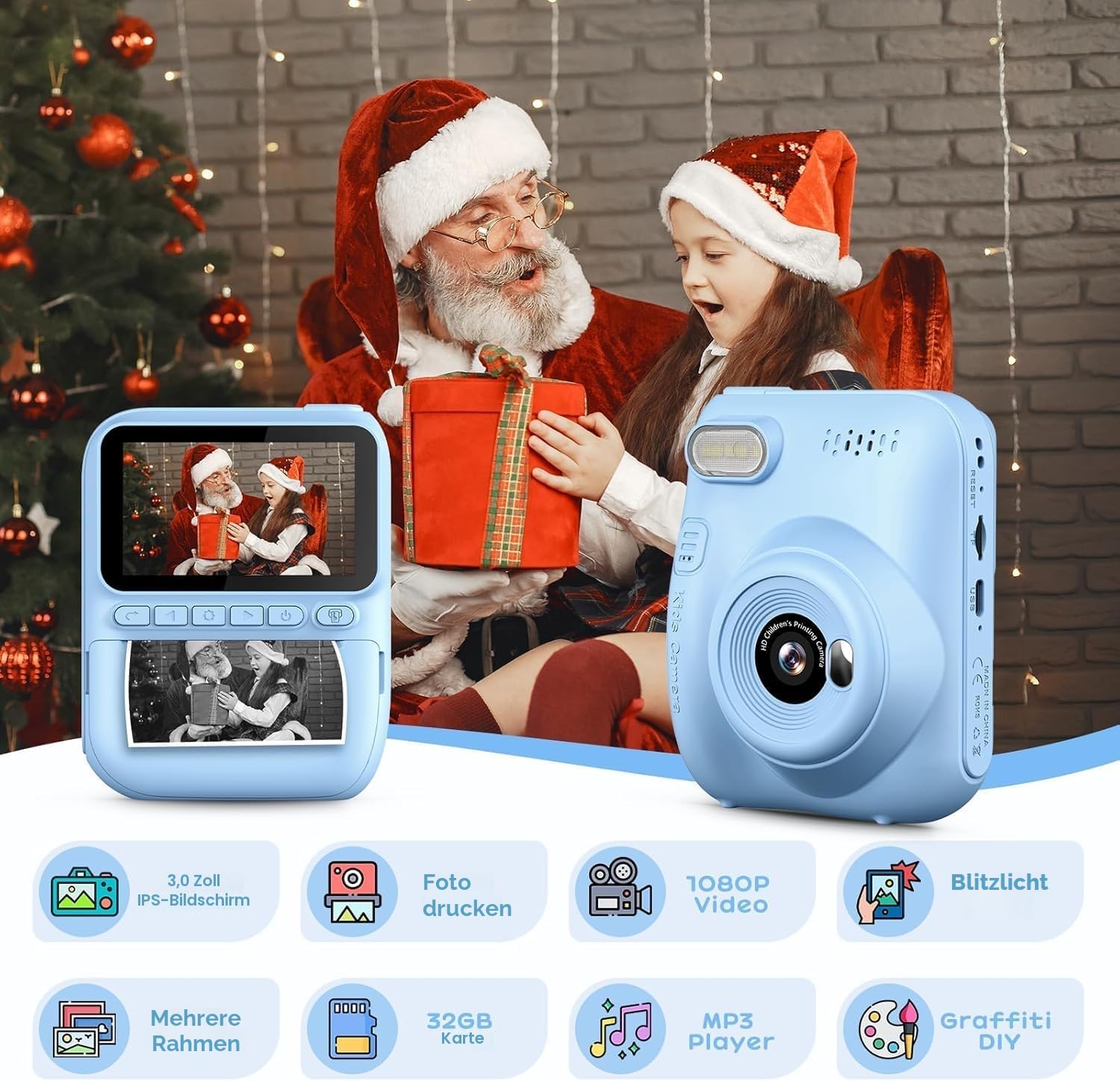 Detalle 2 de GREENKINDER Sofortbildkamera für Kinder – 14 MP, 3,0 Zoll Display, Sofortdruck mit 32 GB Karte
