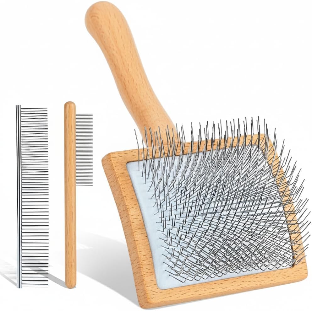 COZYGIFT Dog Slicker Brush for Dogs – Long-Hair Doodle Brush with 2‑in‑1 Detangling Comb