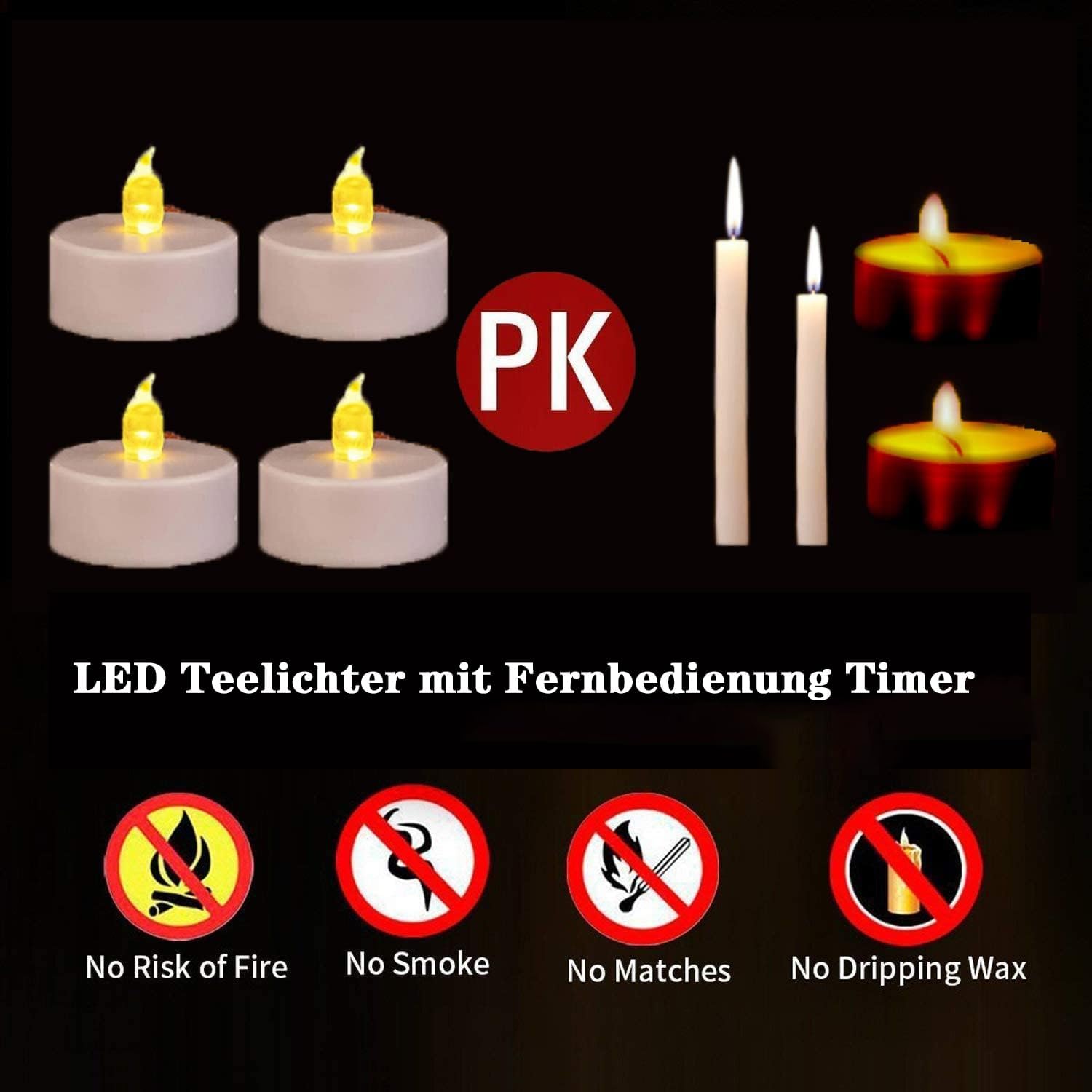 Detalle de Nancia LED Teelichter mit Fernbedienung und Timer (Warmgelb, 24er-Set)