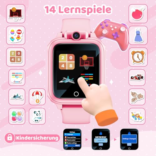 Thumbnail 3 de Awatty S9 Kinder-Smartwatch in Rosa mit Touchscreen, HD-Kamera und 14 Lernspielen