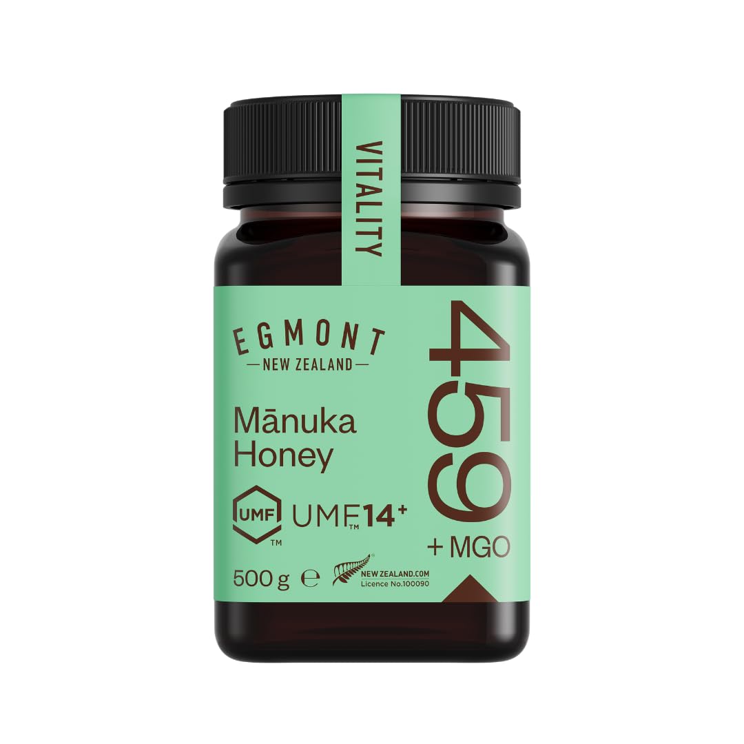 Detalle de Egmont Honey Manuka Honig 459+ MGO 14+ UMF 500 g – 100% Roher Neuseelandischer Honig, zertifiziert